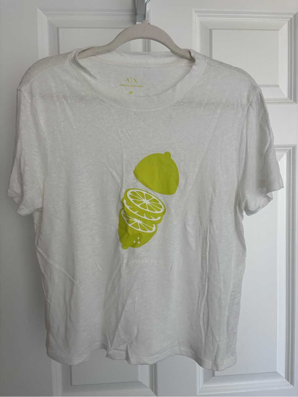 Armani Exchange White Tee with Yellow-Green Logo